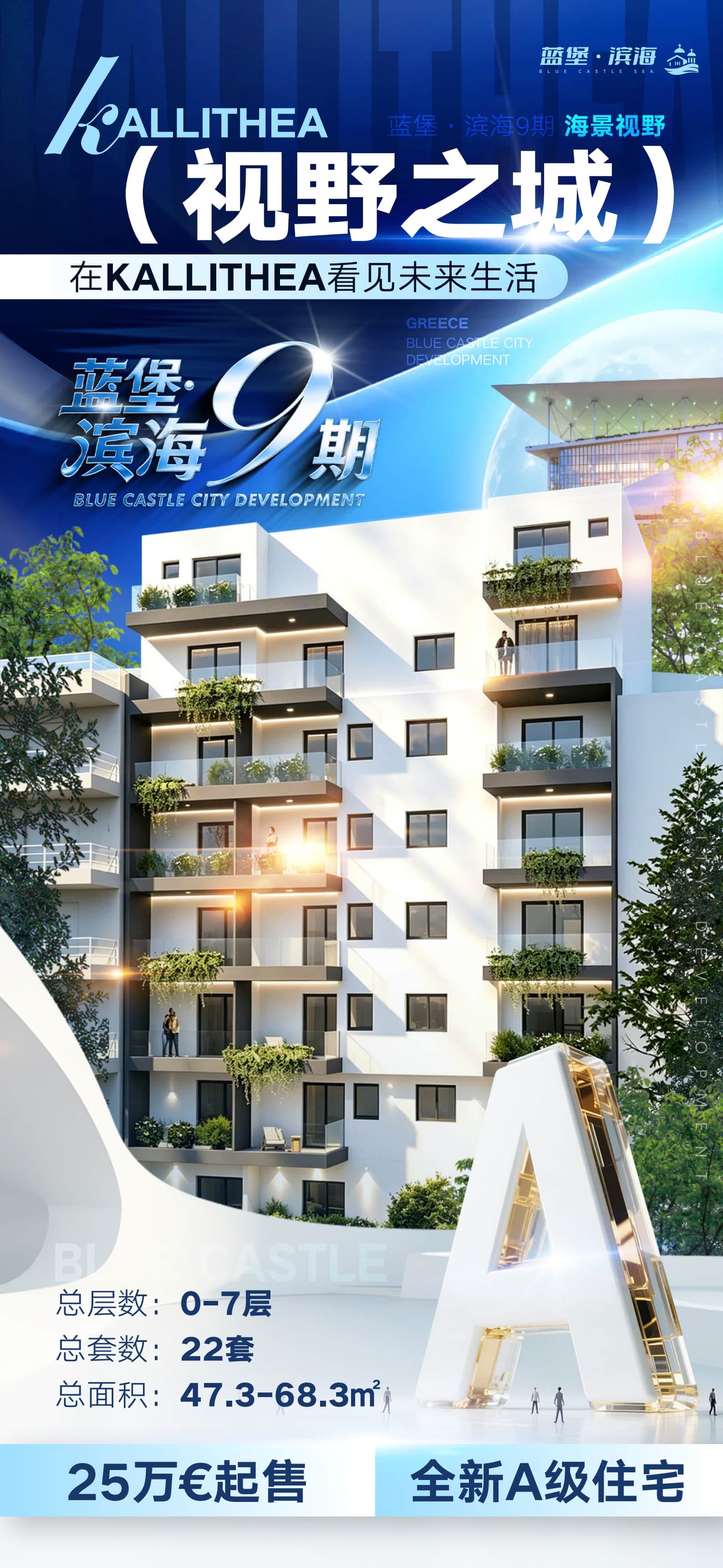希腊雅典Kallithea蓝堡滨海9期|1卧公寓|€25万起包租6年